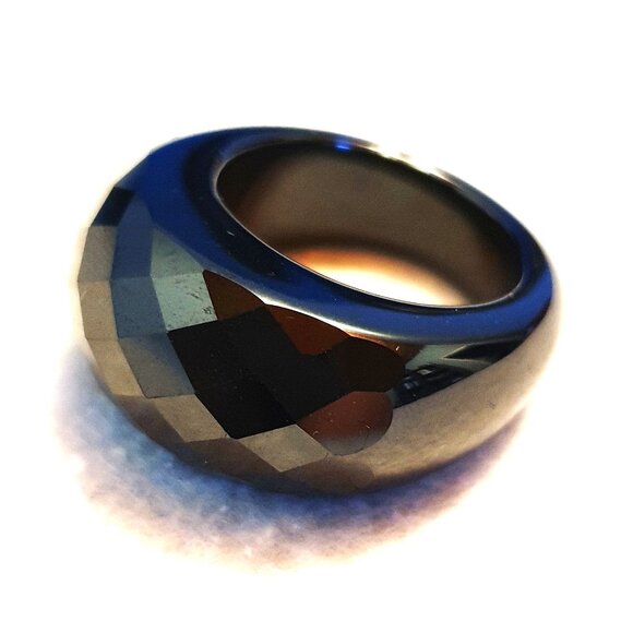 Chunky Faceted Black Obsidian Ring – Size 9 – Bold Statement Piece - Picture 6 of 15